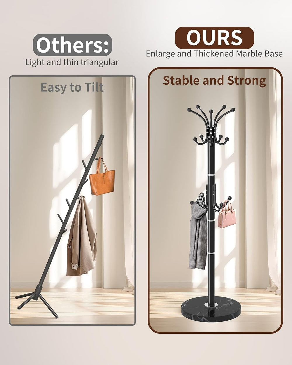 Snaikor Metal Coat Rack Stand with Natural Marble Base, Modern Coat Rack Free...