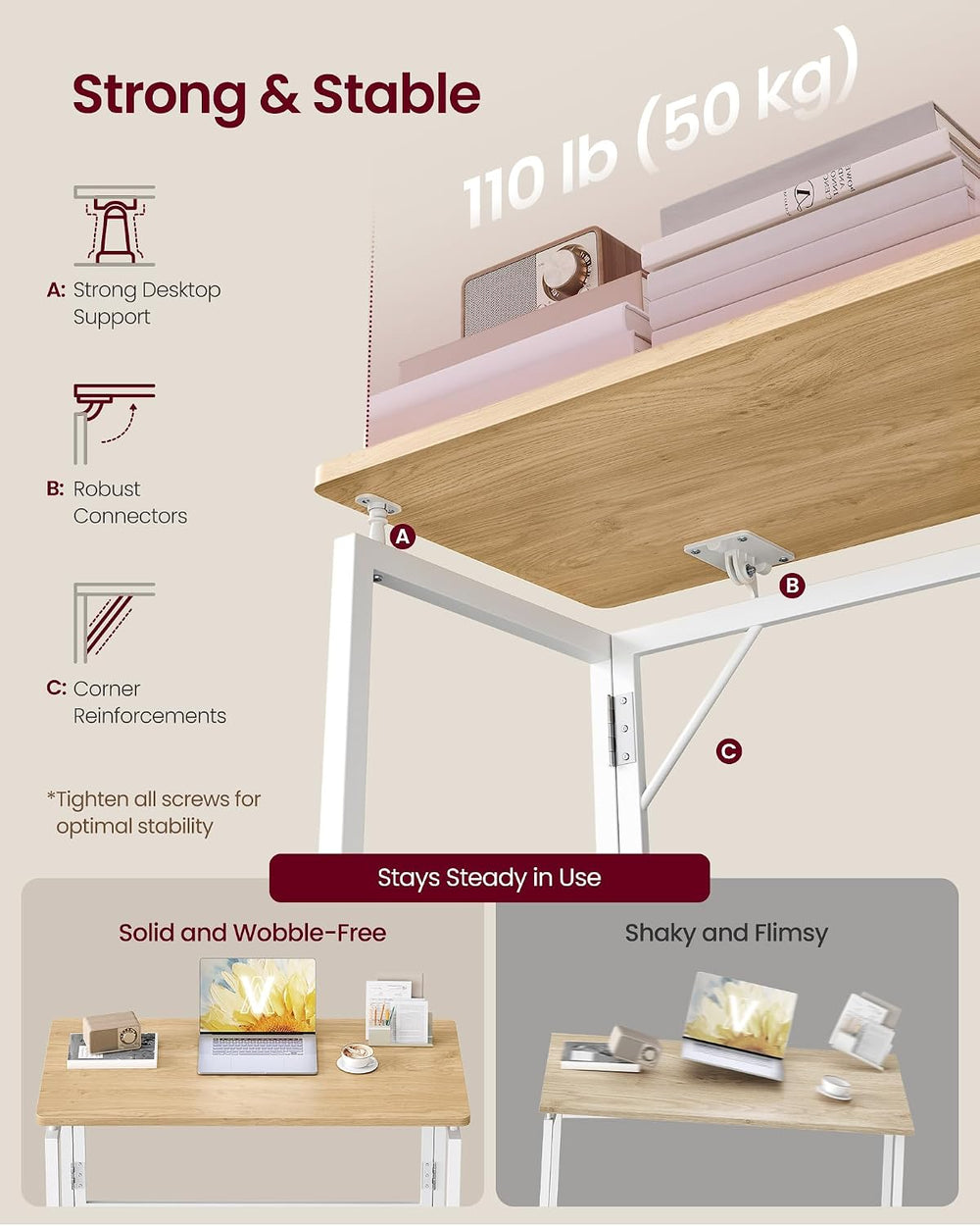 VASAGLE Folding Desk, Small Computer Desk, Foldable Table 31.5 Inch | One-Pie...