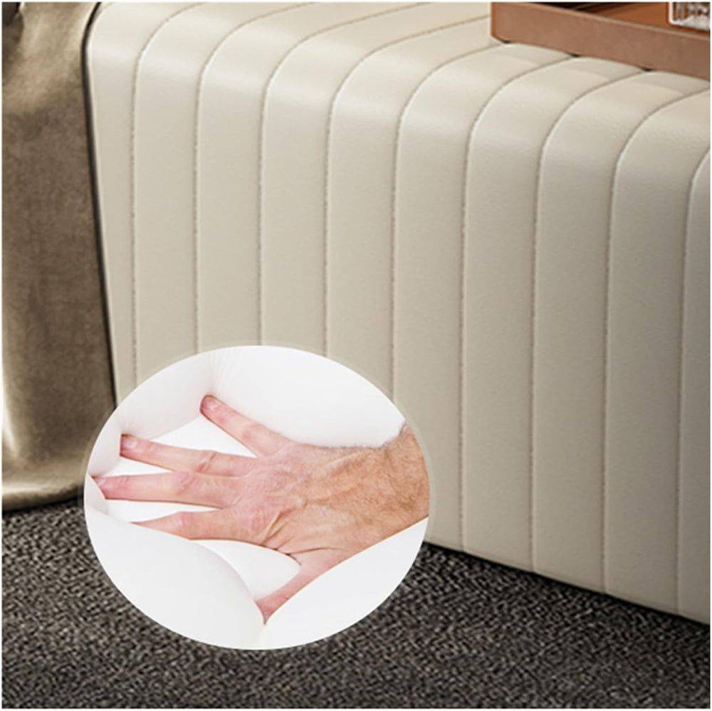 Modern Upholstered Pu Leather Bench Ottoman,Modern Tufted Long,Faux Fur Entry...