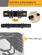 96 Inch Wall Mount Garden Tool Organizer, Garage Storage, Adjustable with 12 Heavy Duty Hooks and 4 Cable Ties, Max Load 960lbs, Black Iron, 96 x 1 x 4 Inches