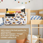 White Halloween Bats and Stars Bedside Caddy for Dorm Bed Bedside Hanging Caddy Bag Iron Frame Storage Organizer Pocket for Bunk Home College Hospital Beds 2 Hooks