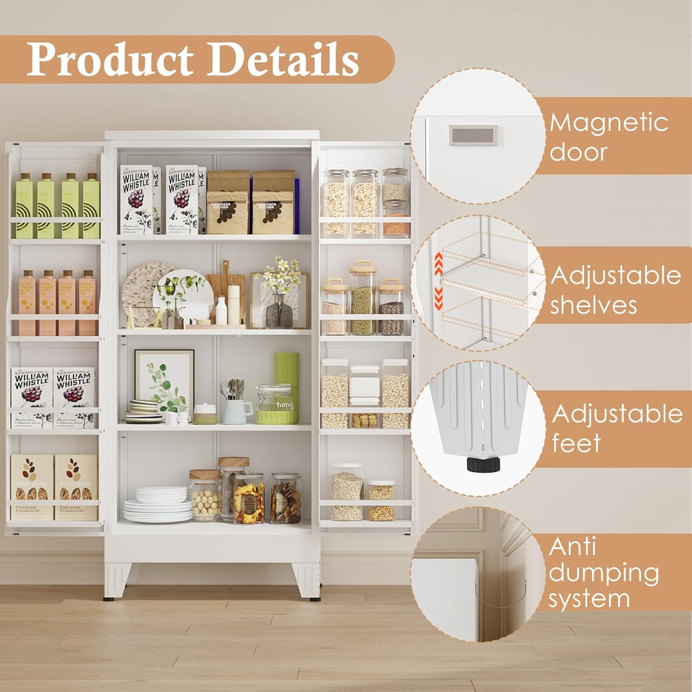48" H Metal Kitchen Pantry Storage Cabinet, Freestanding Cupboard Storag...