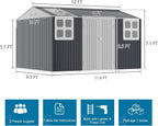 Restland 12x10 FT Metal Storage Shed with Floor Base Frame Reinforced Outdoor Shed with Clear Roof, Air Vent & Lockable Door Large Garden Tool Storage Sheds for Backyard, Garden, Lawn