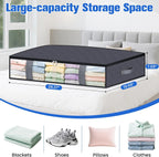 Under Bed Storage Containers, 4 Pack Blanket Storage Bags, Collapsible Storage Bags with Big Zippers, Clear Front, Shoe Storage and Organization for Clothes, Comforter, 90L, Grey