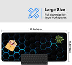 Gaming Mouse Pad – Large Extended Desk Mat35.43 x 15.75 in – Futuristic Black Honeycomb Design with Blue Glow, Non-Slip Base, Waterproof Surface, Keyboard & Mouse Pad for Gaming or Office