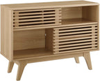 Modway Render Mid-Century Modern Two-Tier Display Stand in Oak