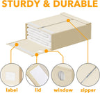 SpaceAid 8 Pack Bed Sheet Organizers and Storage, Foldable Sheet Organizer for Linen Closet, Sheets Set Folder Keeper with Window XL (Queen & King Size) Bedding Container (Beige, 8 Pack)