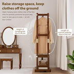 Taitiy Coat Rack Solid Wood Clothes Rack with 2 Shelves & 5 Hooks for Hanging Clothes Garment Wallets Hats, Clothing Rack Heavy Duty Coat Rack Freestanding with Storage Hall Tree for Hallway Bedroom