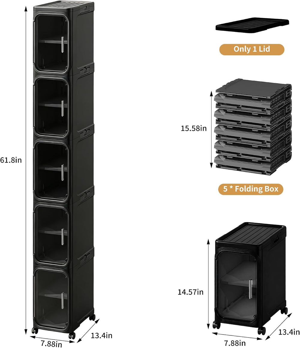 5-Tier Tall Narrow Slim Bathroom Storage Cabinet, Black | Tool Free Assembly,...