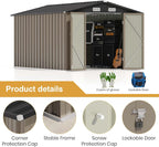 Patiowell 12 x 8 FT Outdoor Storage Shed, Steel Shed Storage House with Design of Lockable Doors, Utility and Tool Storage for Garden, Patio, Backyard, Outside use, Brown
