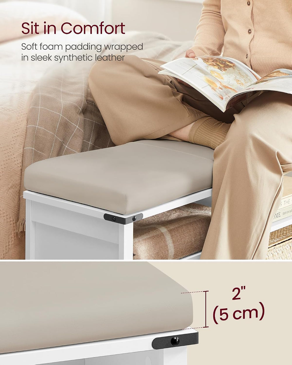 VASAGLE Shoe Storage Bench with Removable Cushion, Adjustable Shelves | Shoe ...