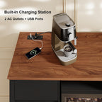Mini Fridge Cabinet with Charging Station, Modern Fluted Coffee Bar Cabinet with Beverage and Wine Storage, Compact Coffee Bar with Mini Fridge Space for Kitchen, Dining Room or Living Room