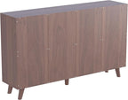 Cubby Shelf Bookcase with Doors - Wooden 8 Cubes Floor Standing Open Bookshelf with Solid Wood Legs, 2-Tier Low Storage Cabinet, Walnut