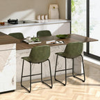 TAVR Counter Height Stools Set of 3, 24 inch Barstools Hold up to 500 lbs | Armless Faux Leather Bar Stools with Sturdy Alloy Steel Legs & Soft Backrest for Kitchen Island, Coffee Shop, Green
