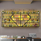 79in Large Wall Mounted Wine Rack 4 Tier Metal Wine Bottle Holder Modern Diamond Design Floating Bar Liquor Bottles Storage Rack for Home Restaurant Bar Decorative (Black, 4 Tier - 79in)