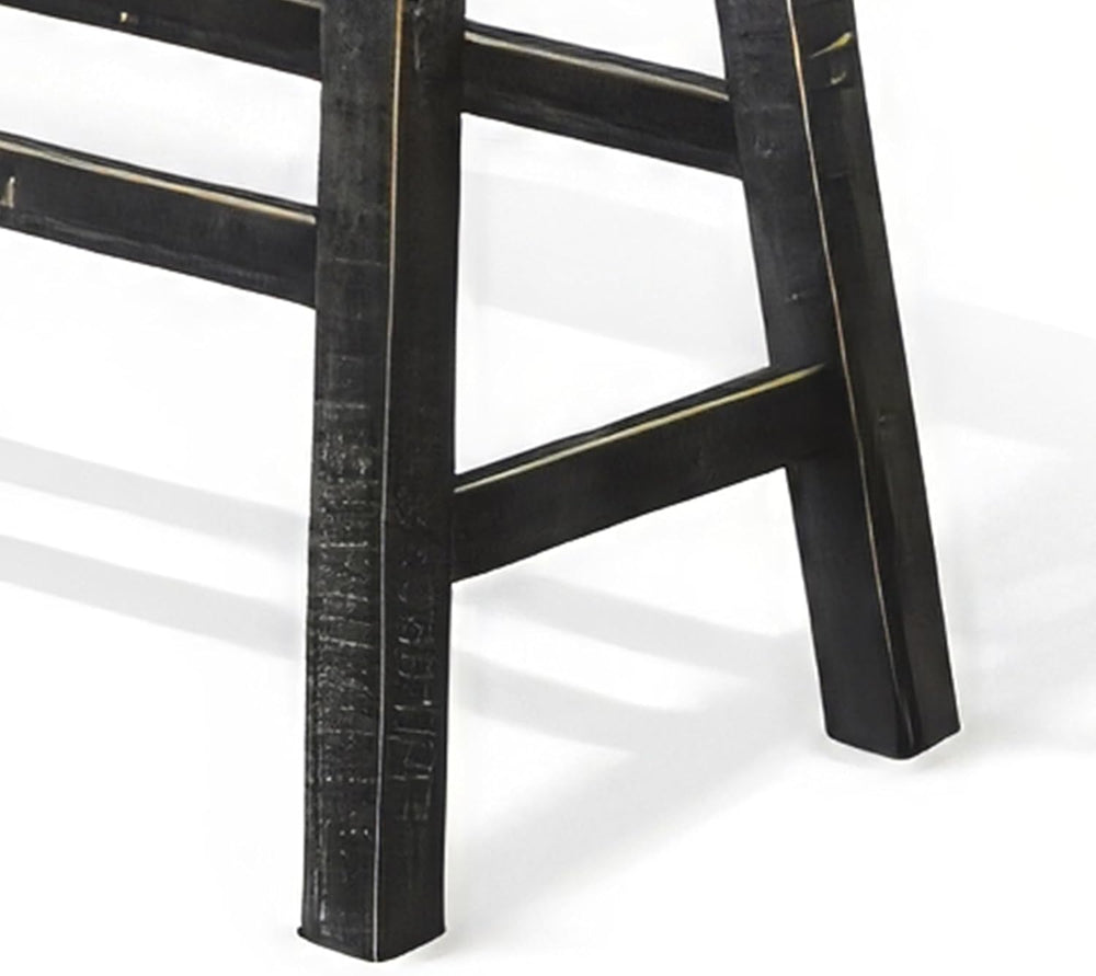 Benzara Rena Bar Height Bench- Trestle Legs with Footrests- Mahogany Wood