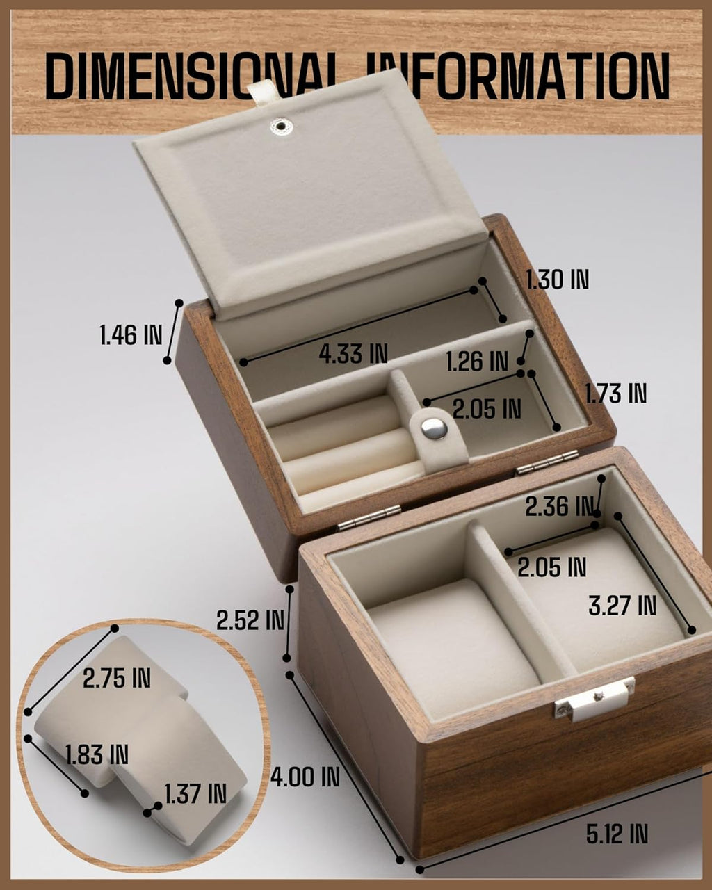 Watch Box, Watch Travel Case for Men, Wood Watch and Jewelry Holder Organizer for Woman, Portable Protection 2-Slot Watch Display Storage Case, Natural Walnut
