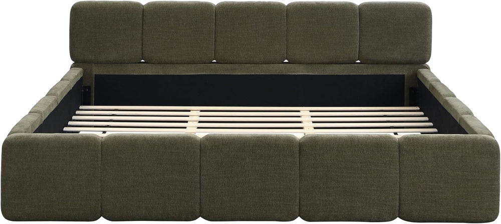 Merax King Boucle Platform Bed with Thick Headboard and Footboard, Green