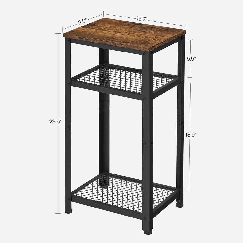 VASAGLE 3-Tier Tall Side Table, Small Telephone End Table Stand with 2 Mesh S...