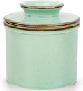 French Butter Dish, Butter Crock for Counter with Water Line, Ceramic Butter Keeper for Spreadable Butter - Chrismas Home Kitchen Decor - Reactive Glaze Collection - Green