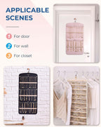 BAGSMART Hanging Jewelry Organizer, Necklace Holder Anti-tangle Earrings Rings Hanger with Pockets Hang on Closet, Wall, Door,1 Piece, Large Beige