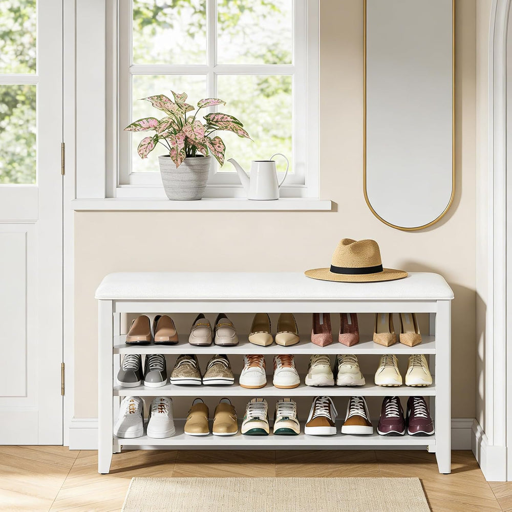 Shoe Rack Bench Entryway Storage with Leather Cushion, Shoe Organizer Bench f...