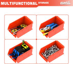 TORACK Wall-Mounted Storage Bins - 8 Plastic Bins & 2 Metal Tracks for Tools Organization in Garage, Craft Room, and Shop(Orange)