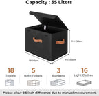 GRANNY SAYS Black Storage Bins with Lids, Decorative Storage Boxes with PU Handles, Linen Closet Organizer, Storage Baskets for Shelves, Fabric Storage Bins for Clothes, Extra Large