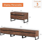 WAMPAT 3-in-1 Modern TV Stand for Up to 110 Inch TVs, Large Wood Entertainment Center Media Console with Storage Cabinets and Metal Base for Living Room, Brown