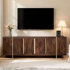 OKD Modern 70" TV Stand,Entertainment Center for TVs Up to 80",TV Console with Storage,Integrated Plinth,Handle-Free Hidden Doors Design,Media Console for Living Room,Bedroom(Dark Walnut)