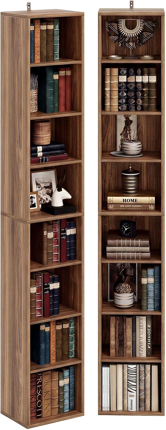 IRONCK Tall Narrow Bookshelf 8 Tiers 71in Set of 2, Compact Corner Bookcase | 4 Adjustable Shelves. Compact Corner-fit Design for Living Room, Office or Bedroom. Each Shelf Supports 28 lbs. Easy Setup.