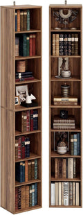 IRONCK Tall Narrow Bookshelf 8 Tiers 71in Set of 2, Compact Corner Bookcase | 4 Adjustable Shelves. Compact Corner-fit Design for Living Room, Office or Bedroom. Each Shelf Supports 28 lbs. Easy Setup.