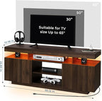 HOMMPA LED TV Stand for 65/60/55 inch TV - Modern Entertainment Center with Power Outlets, Gaming Console Storage Media Table with LED Lights Game Cabinet for Living Room Walnut