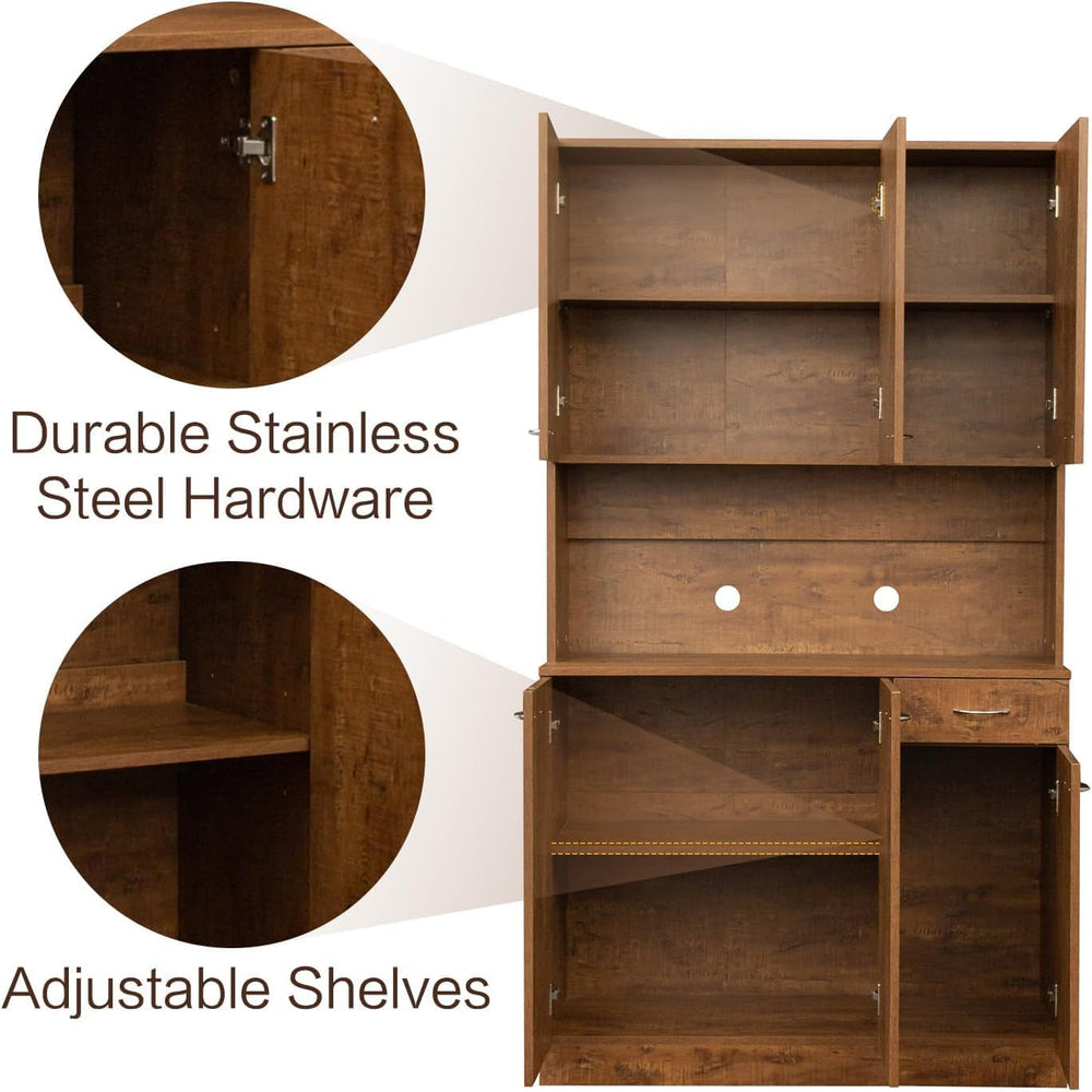 71" Kitchen Pantry Cabinets with Microwave Stand, 6 Doors & 3 Adjust...