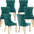 Mid Century Modern Dining Chairs Set of 6, Green Velvet Upholstered Tufted Back, Kitchen & Dining Room Chairs, Gold Metal Legs, Nailhead Trim, Sillas para Comedor (Green, 6 Pcs)