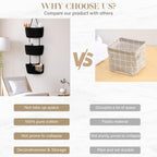 TeoKJ Over the Door Organizer, 3-Tier Woven Cotton Hanging Kitchen Baskets Storage Organizer Bag with Hooks Wall-Mounted Decorative Rope Baskets - Black