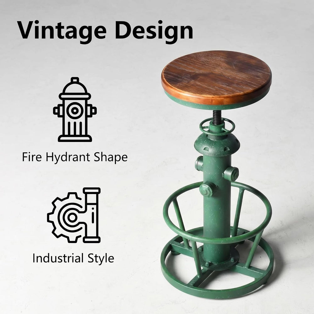 Topower Vintage adged Green Fire Hydrant Bar Stool, Solid Wood Seat, Industri...