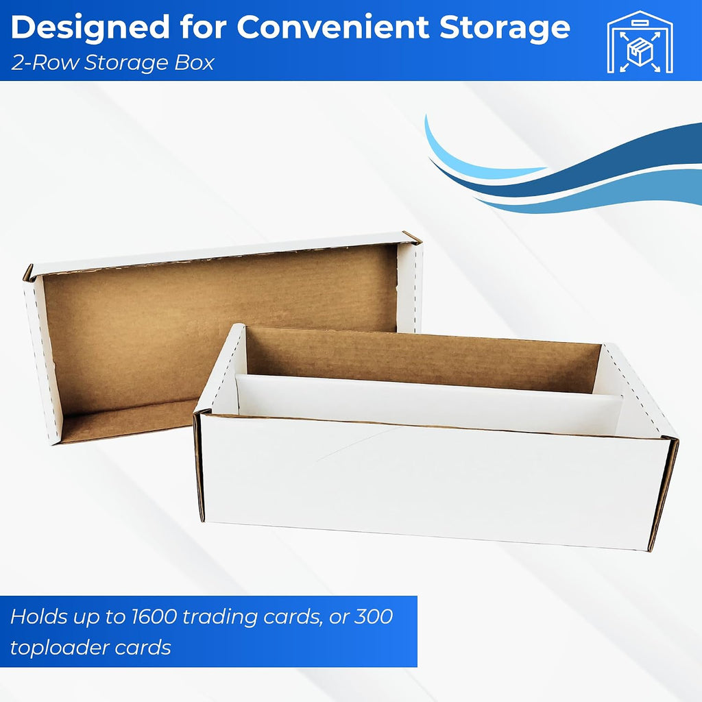 Max Protection 2 Row Card Storage Box - Toploader Storage Boxes - 1 Count | Made in USA, Cardboard, Shoe Style, White Corrugated, 200 Lb Test, Holds 1600+ Trading Sports Baseball Collectible