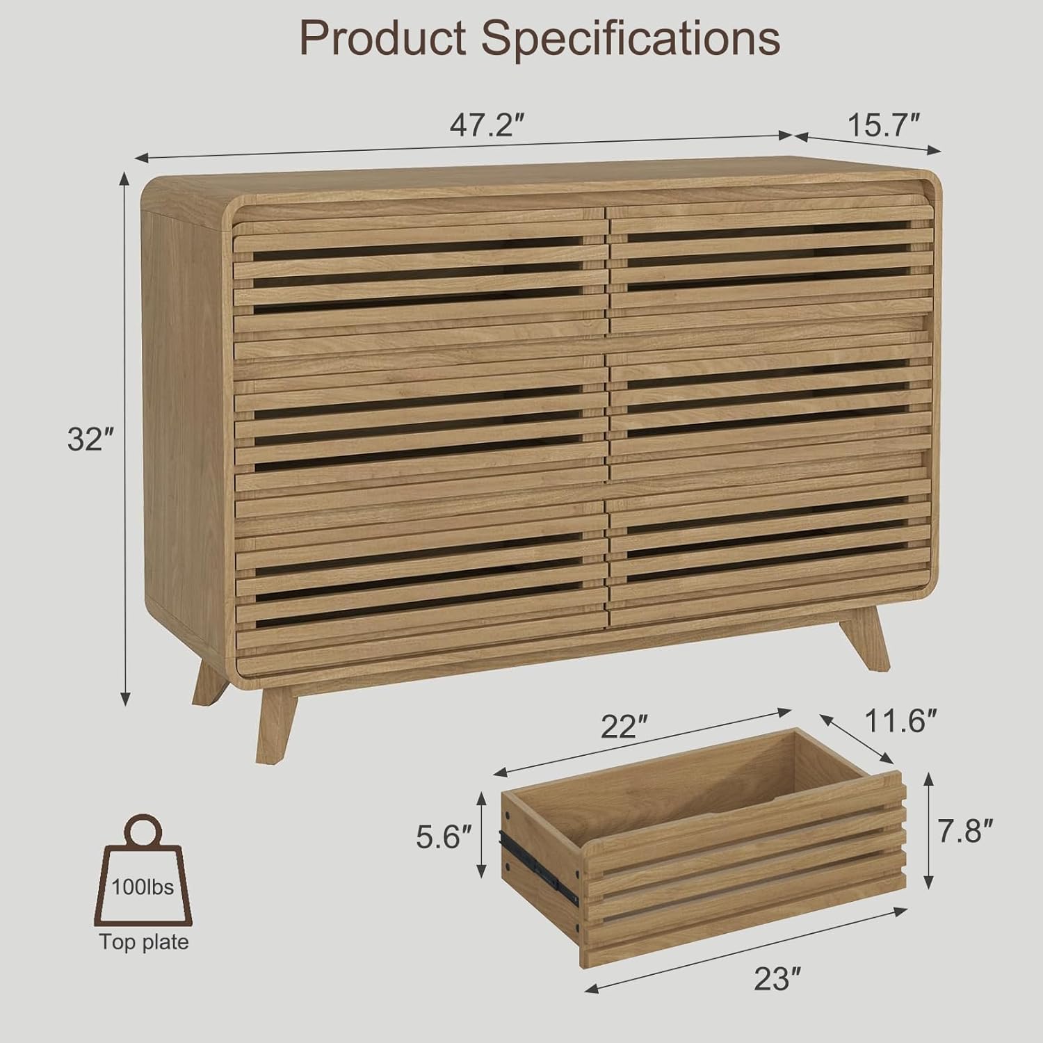 3 Piece Bedroom Set, Dresser and Nightstand Sets, Fluted 6 Drawer Dresser and Nightstand Set of 2, Wood Wide Chest of Drawers Storage Organizer Cabinet Set, Natural Oak