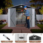 10X8 FT Outdoor Storage Shed, Metal Garden Shed - Tool Storage Sheds with Lockable Doors, Waterproof Outside Storage Building for Backyard, Patio (White; Floor Not Included)