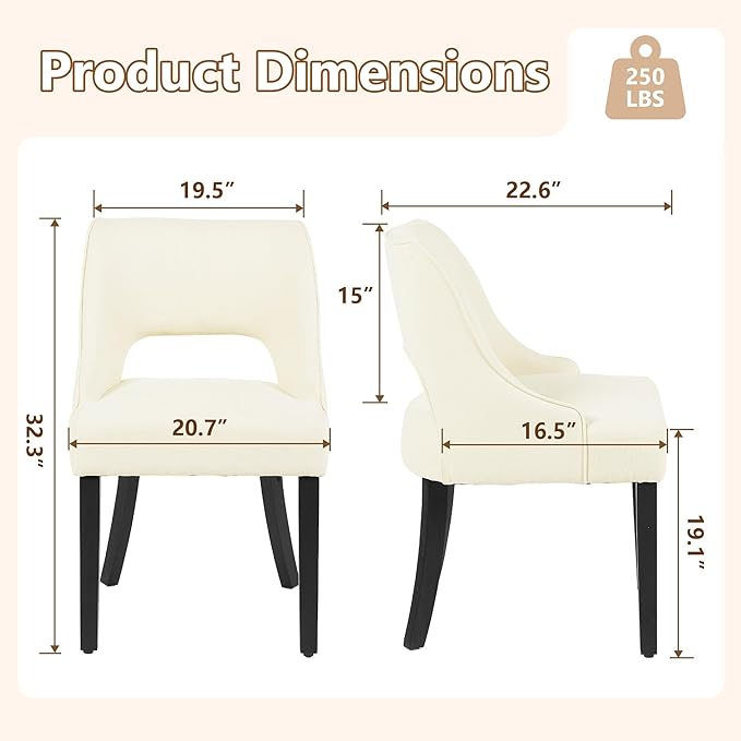 ClinQ Wooden Dining Chairs Set of 4, Modern Fabric Upholstered Kitchen Chairs Dining Chair, Mid Century Modern Chair for Dining Room, Farmhouse Kitchen Chairs for Kitchen Dining Room, Beige-Black Legs