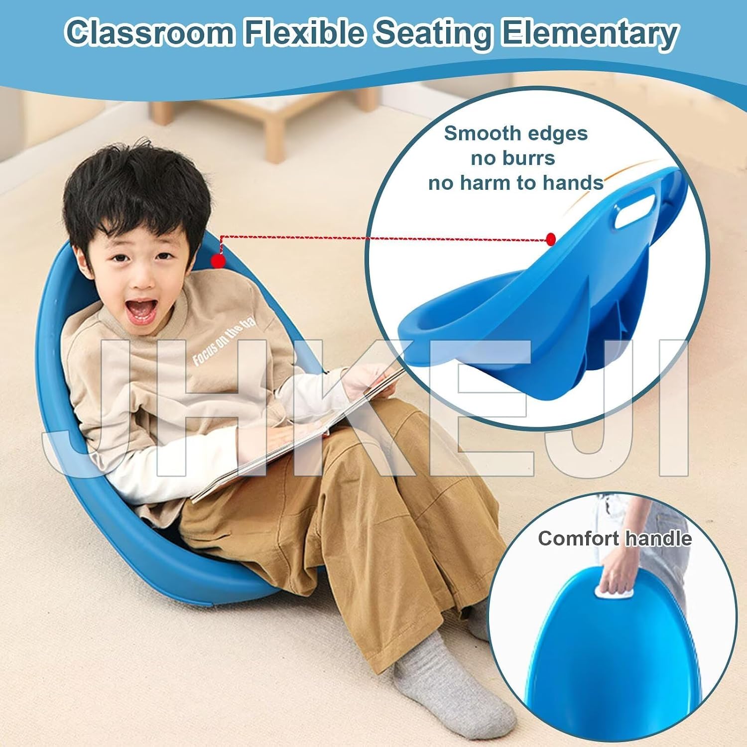 Rocker Chairs for Classroom, Portable Floor Seating with Back Support, Flexible Classroom Seating for Elementary, Plastic Reading Chair, Sensory Wobble Chair, Fun Scoop Egg Chair Indoor, (Blue,4)