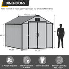 8 x 10 FT Resin Outdoor Storage Shed, All-Weather Plastic Tool Shed with Floor, Lockable Doors & Windows, Plastic Garden Shed for Poolside, Backyard, Patio, Bike
