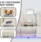 PU Leather Power Wall Hugger Chair Double Reclining Sectional Sofa 3-Seater Loveseat Couch with Reversible Coffee Table, Wireless Chargers, USB Port, Cup Holders, Storage Armrest, Ambient LED Light