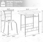 VECELO 3-Piece Dining Table Set for Kitchen Breakfast Nook, Faux Marbled Oval Tabletop and Metal Frame with Built-in Wine Rack, for Small Spaces, White & Silver
