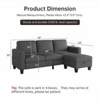 Youmumeub 78" Sectional Sofa Couches for Living Room, 3 Seat L Shaped Convertible Couch with Storage Ottoman, Comfortable Pet-Friendly Linen Sofa Set for Small Space, Apartment, Office, Dark Grey