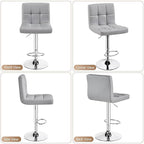 Yaheetech Bar Stools Set of 3, Adjustable PU Leather Swivel Barstools, Modern Counter Stools with Back and Footrest, Counter Height Barstools for Bar, Kitchen, Dining Room, Light Grey