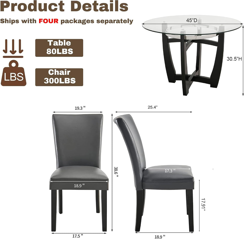 PADMA HOUSE Round Glass Dining Table Set for 4, 45in Modern Kitchen Small Woo...