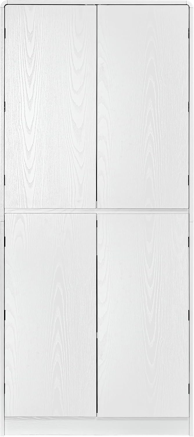 72 Inch Farmhouse Kitchen Pantry Cabinet with Unique Curved Design, 4-Door St...