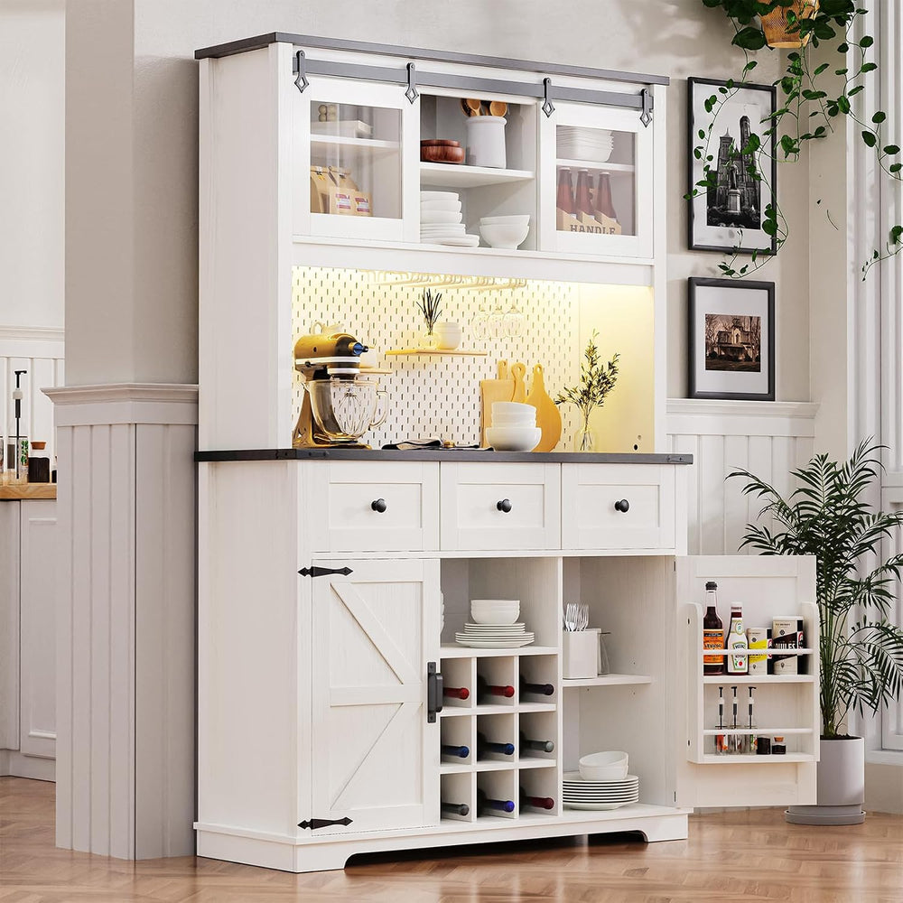 71" Pantry Bar Cabinet with Internal Storage Rack,Kitchen Cabinet with H...